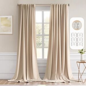 Blackout Curtains 52x102 Set 2 Beige for Living Room Bedroom Thermal Insulated